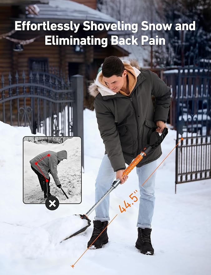 AstroAI Lightweight Snow Shovel for Driveway, Extendable Snow Shovel for car with Thickened Aluminum Handle and Blade, Portable and Multifunctional for Cars, Snowmobiles, Camping and Emergency