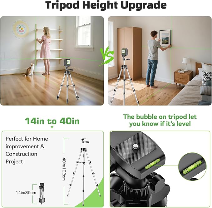 Laser Level with 40in Tripod, Huepar 150°/150Ft Self Leveling Lazer Leveler Tool with Pulse Mode (197Ft), Switchable Green Cross Line for Picture Hanging, Tile, DIY/Construction Project