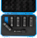 NEIKO 02340A Twist Socket Set, 6 Pc Lug Nut Extractor, SAE & Metric, 1/2 Inch Dr. Impact Flip, 6 Point, CR-Mo Steel Wheel, 3" Impact Extension Bar, Black