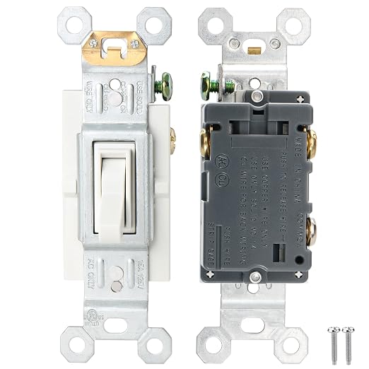 Baomain 10-Pack 15 Amp Toggle Light Switch, 3-Way, Residential/Commercial Grade, On/Off Switch, Glossy White, UL Certified
