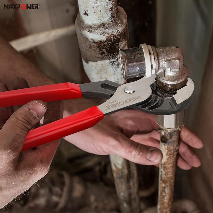 MAXPOWER 10 inch Groove Joint Pliers, Quick Adjustable Serrtated V Jaw Tongue and Groove Pliers