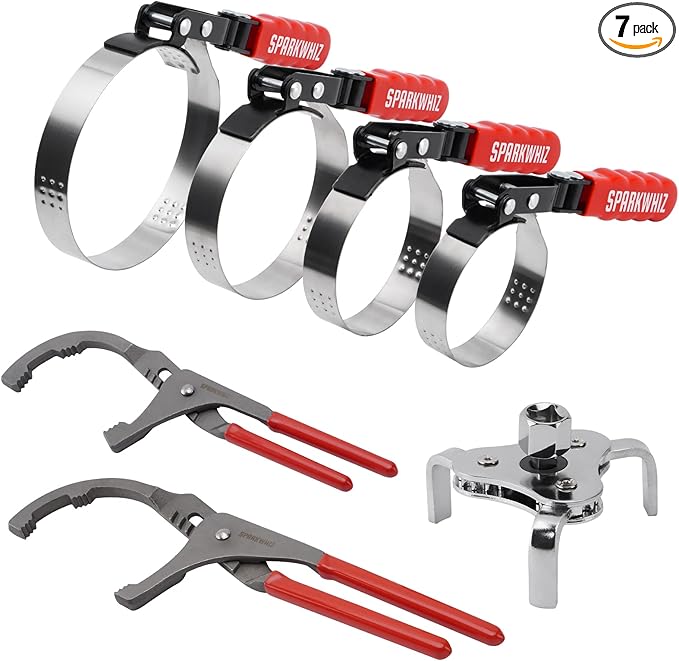 SPARKWHIZ Oil Filter Wrench Set, Oil Filter Removal Tool 2-3/4" - 5-1/4", 9" & 12" Adjustable Oil Filter Pliers, Adjustable 3-Jaw Oil Filter Wrench, 7pcs