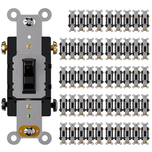 AIDA 4 Way Toggle Light Switch, 15 Amp, 120 Volt, Toggle Framed AC Quiet Switch, in Wall On/Off Switch Replacement, Self-Grounding, Residential and Commercial Grade, UL,Glossy Black