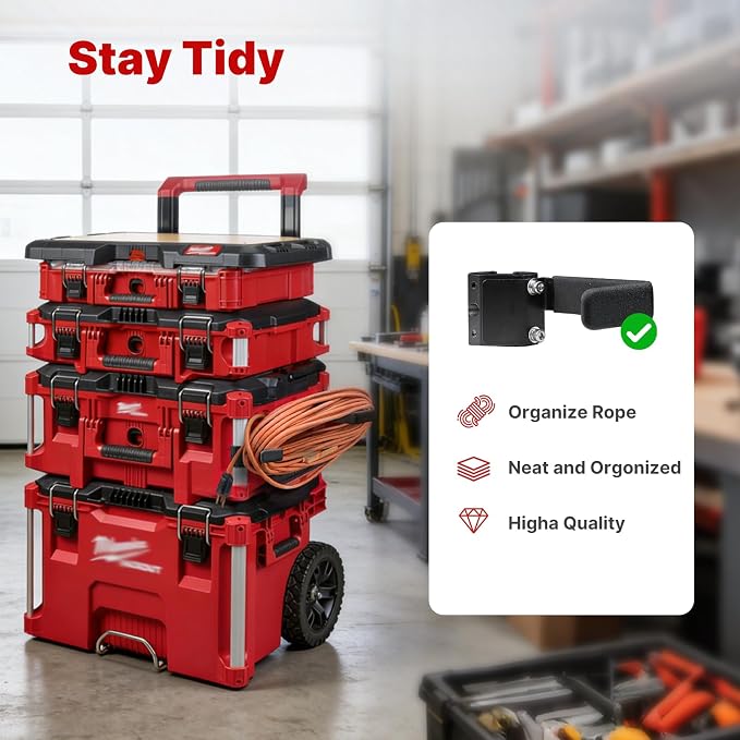 BYERN AUTO Extension Cord Holder Compatible with Milwaukee Packout Toolbox | Heavy Duty Cord Holder with Rail Clips, Holds 50ft Extension Cable to Efficient Storage and Management