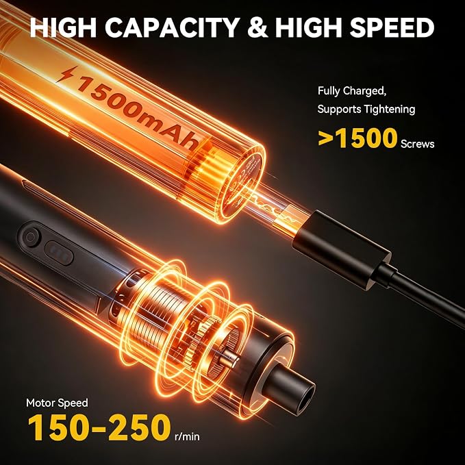 KELIN 44 in 1 Electric Screwdriver Set, 3 Torque Levels (1.2/2/3 N.m) + Manual 5 N.m, 1500mAh Battery, Type-C Charging, S2 Steel Bits, Repair Kit for iPhone PC Laptop Game Console Watch