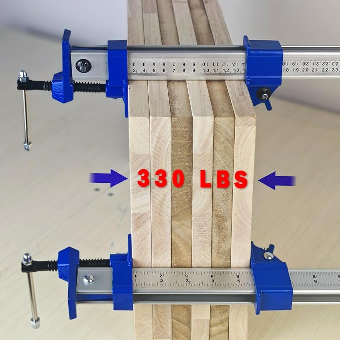 FEIRONG 36 Inch Bar Clamps (2 Pack) - 330LB Capacity, Dual-Scale Ruler (Inch & CM) & 90° Angled Jaws for Woodworking, Cabinet Installation, DIY Projects (Blue)