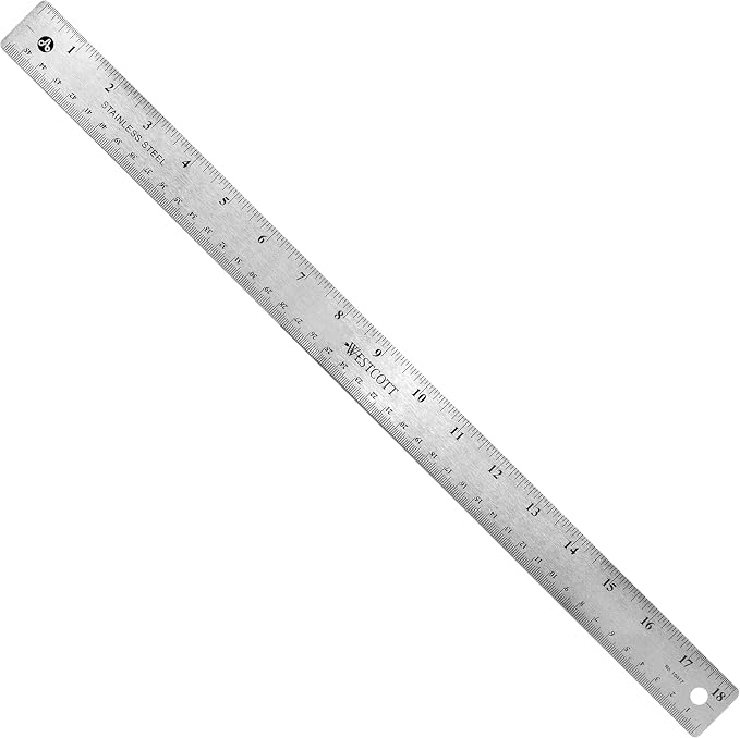 Westcott Stainless Steel Ruler Set with Non-Slip Cork Backing, Easy to Read Etched Markings, Flexible and Sturdy Design for Crafting, Office, Classroom, School Supplies, 18-Inch, 12-Pack