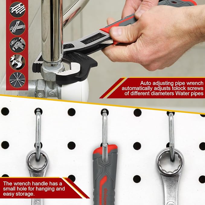 Multifunctional Self locking Wrench, Self Adjusting Pipe Wrench, 12 Inch Plumbers Wrench for (19-43mm) 3/4”-1 11/16”Nuts, Irregular Nuts, Pipes Use, Chrome Vanadium Alloy Steel (12 In)