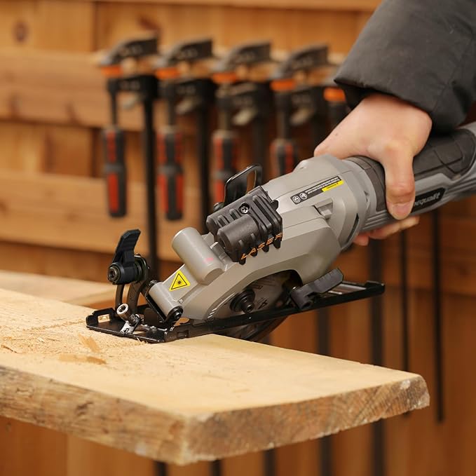 Mini Circular Saw, 4Amp 3500RPM Corded Compact Saw with 4-1/2" 24T TCT Blades, Laser Guide, Rip Guide, Vacuum Adapter and Blade Wrench, Max Cutting Depth 1-11/16"(90°), 1-1/8"(45°）