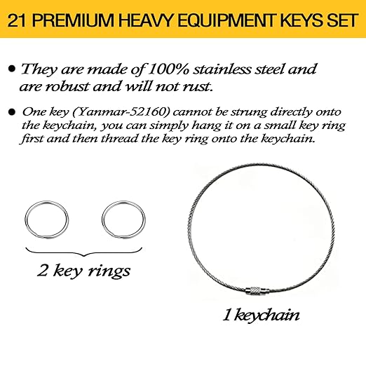21 Heavy Construction Equipment Key Set fits Cat, JD, Case, Komatsu, Hyster, Kubota, JCB, Bobcat, Daewoo, JLG, Toyota & More, Master Ignition Key for Workers and Opeartors