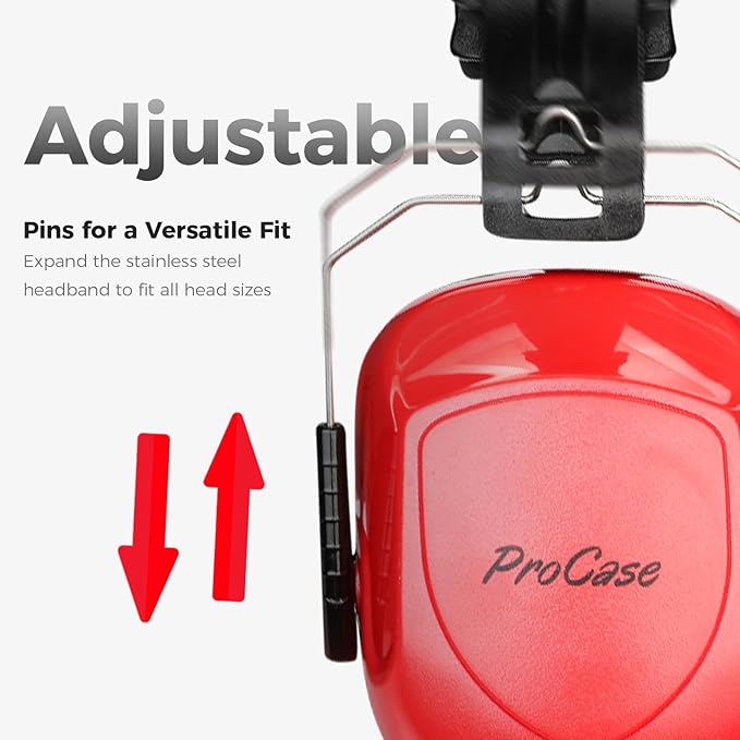 ProCase Noise Reduction Safety Ear Muffs, Hearing Protection Earmuffs, NRR 28dB Noise Sound Protection Headphones for Shooting Gun Range Mowing Construction Woodwork Adult Kids -Pure Red