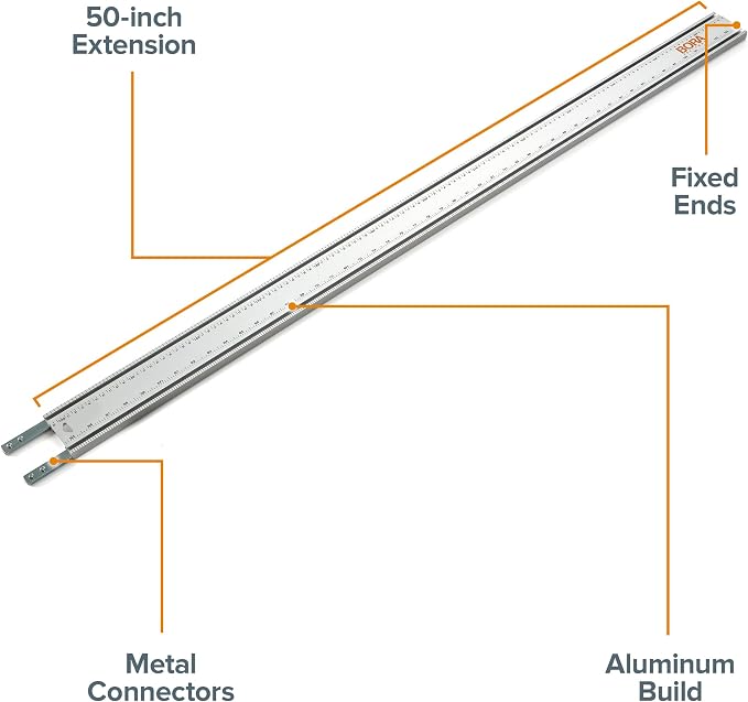 BORA 50" NGX Clamp Edge Extension, Straight Cut Guide for Circular Saws | Add 50-Inches to Your NGX Clamp Edge, 544060, Black White