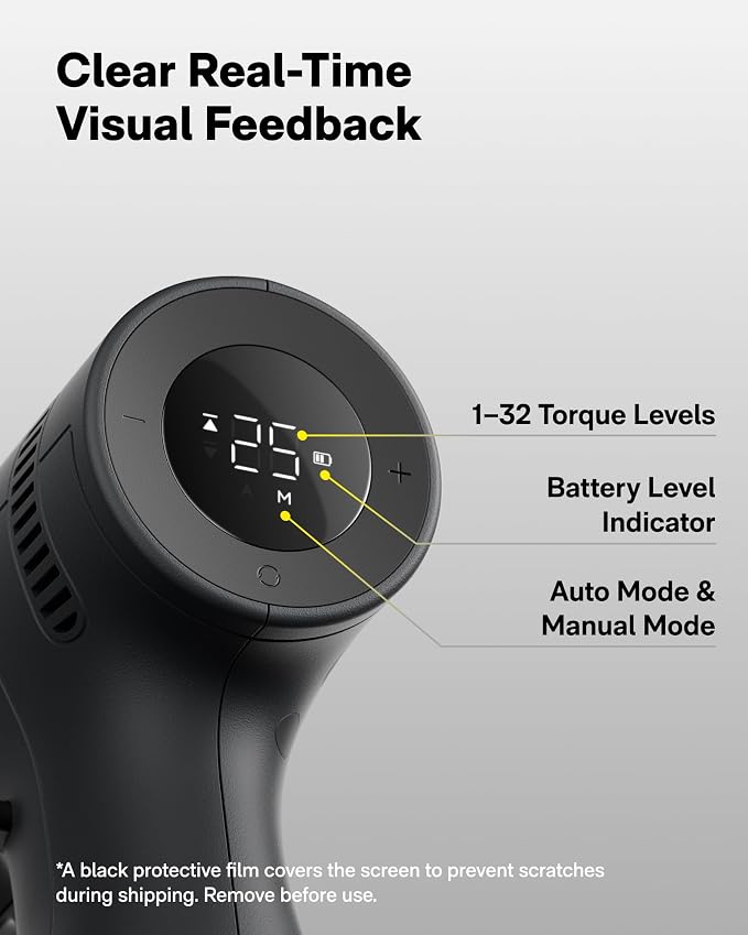 HOTO 16V Brushless Power Drill, 50 N·m High Torque with Smart Display, Auto Mode and LED Light, 10 Bits, 5 Drill Bits, 3/8” Keyless Chuck, Two Working Modes, Perfect for Home Repairs and Projects