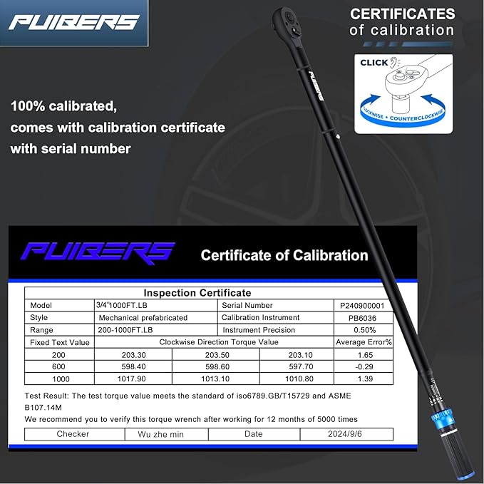 High Torque Wrench 3/4'' 200-1000 ft, 3/4 Inch Torque Wrenches for Car, Truck, Tractor, Accuracy ± 3% Two Directions Adjustable 24 Teeth Precision Instruments