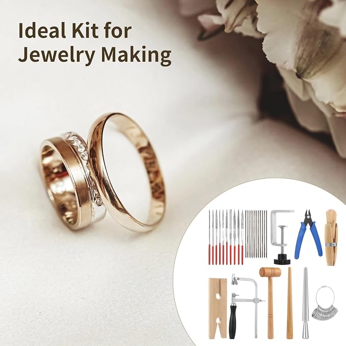 OMISTAR Jewelers Tools Set, Professional Measuring & Making Kit - Includes Saw Frame, Bench Pin, Needle Files, Clamps & Sizers, Complete Silversmithing Starter Set for Jewelry Craft