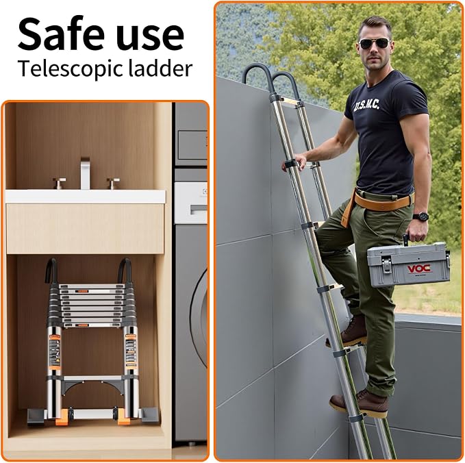 Telescoping Ladder,with Stable Hook and stabilizer barand,Extension Ladder, Heavy Duty 330lbs Max Capacity, Multi-Purpose Collapsible Ladder for RV or Outdoor Work (19.5FT/5.9M)