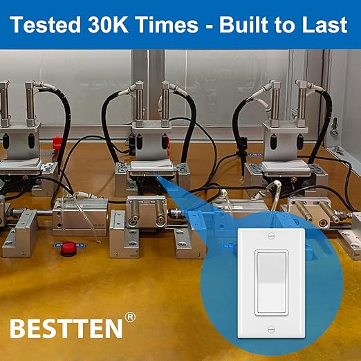 BESTTEN 30 Pack 3 Way Decorator Light Switch, 15A 120/277V, On/Off Paddle Rocker Interrupter, Electrical Wall Light Switches, Single Pole or Three Way, UL Listed, White