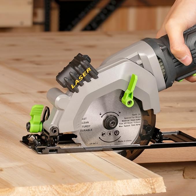 Power Circular Saw,4.8A Mini Circular Saw with Laser Guide,4000RPM Corded Saw Equipped with 1 Pc 4-1/2" Blades，Maximum Cutting 1-11/16" at 90° and 1-1/8"at 45° for Wood, Soft Metal, Plastic