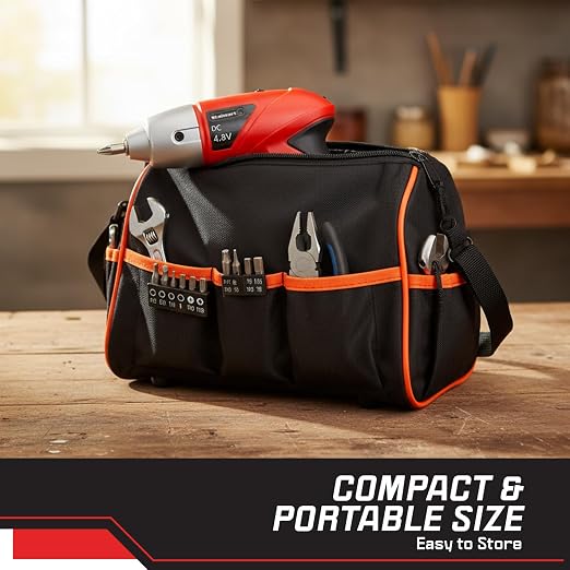 25-Piece Electric Screwdriver Set - Cordless Drill with LED Work Light, Automatic Spindle Lock, and Screw Driver Bits by Stalwart (Red)