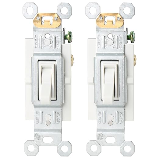 Baomain 2-Pack 15 Amp Toggle Light Switch, 3-Way, Residential/Commercial Grade, On/Off Switch, Glossy White, UL Certified