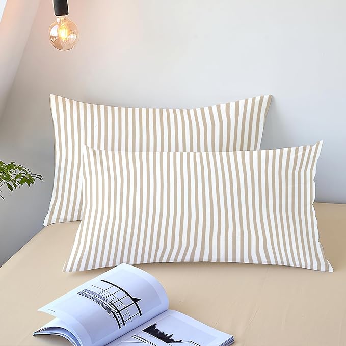 Sedefen Striped Duvet Cover Queen 3 Pcs Brown Stripe Geometry Bedding Set for Girls Soft Microfiber Reversible White Geometric Stripes Duvet Cover Set with Zipper Closure and 2 Pillowcases