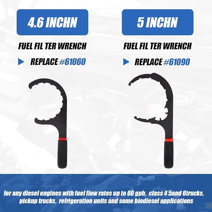 4 Pcs 4.6'', 5'', 6'', 8'' Fuel Filter Wrench Set, Compatible with Various Fuel Filter Sizes Include Water Separator, Engines, Non-slip Grip, Red & Black
