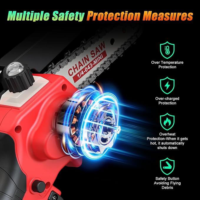 6 Inch Mini Chainsaw Cordless, 24V Battery Powered Chain Saw | Auto Oiler, 2×2000mAh Batteries Included, Lightweight, Tree Trimming, Wood Cutting, Branch Pruning, Gardening
