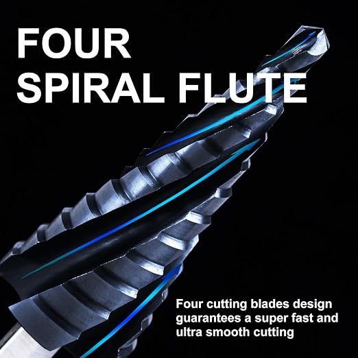 GRENPRO Step Drill Bit for Metal, 3/16" - 7/8" Four Spiral Flute Cobalt 12 Step Drill Bits, 1/4" Hex Shank Step Bit for Stainless Steel, Plastic, Copper, Aluminum, Wood, PVC, Hardened Steel