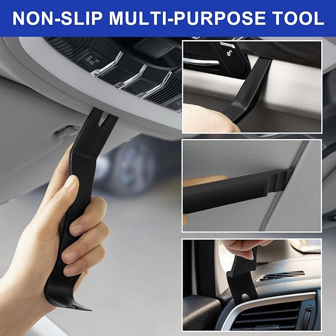 11 PCS AutoTrim Removal Tool Kit, Metal Pry Tool Auto Fastener Remover Pry Bar Set Trim Remover Kits for Vehicle Door Panel, Audio Radio Panel, Dashboard Repair Kit