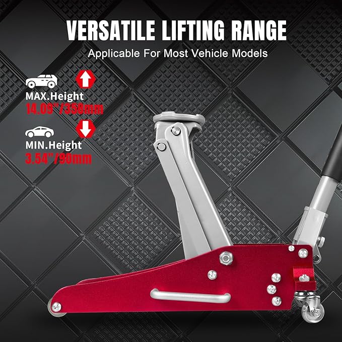 Torin 2.5 Ton Low Profile Aluminum/Steel Racing Floor Jack with Dual Piston Quick Lift Pump, 5521 lb Capacity, Lift Range 3.94"-18.31", SUV & Truck Compatible, Red