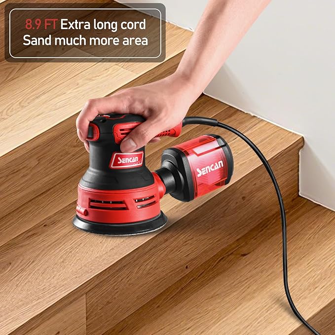 5" Electric Random Orbital Sander, 2.5 Amp Power Variable Speed Palm Sander with Vacuum Dust Collector for Woodworking, Refinish Furniture