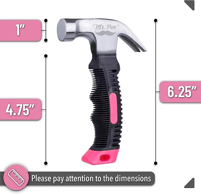 Mr. Pen- Claw Hammer, 8oz, Pink, Magnetic, Small Claw Nail Hammer for Women for Camping, Wood Working, House Repairs, Claw, Stubby, Tack