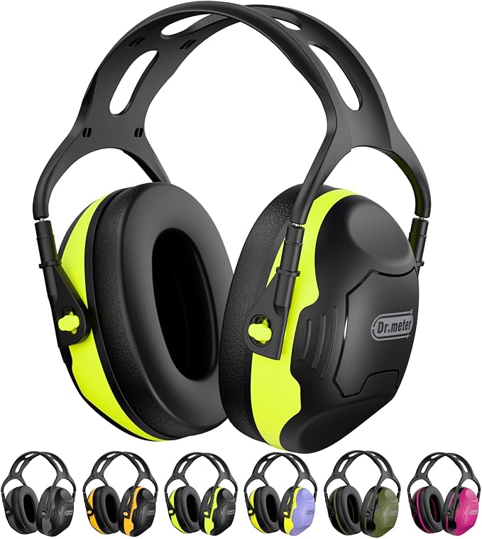 Dr.meter Noise Reduction Ear Muffs, Ear Protection Noise Cancelling Headphones for Adults, Kids Autism Sensory, NRR28dB Hearing Protection Earmuffs for Shooting Gun Range, Mowing, Concerts Green