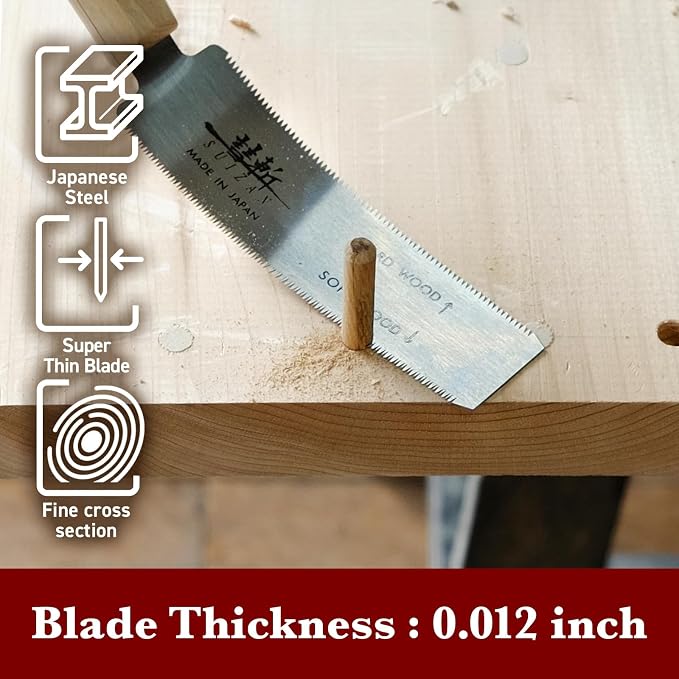 SUIZAN Flush Cut Saw 5" - Japanese Pullsaw Hand Saws Wood Cutting | Professional Pull Saw for Woodworking Furniture Making DIY Tools Dowel Trim Plugs No Set Teeth Sharp Blade Ryoba Double Edge