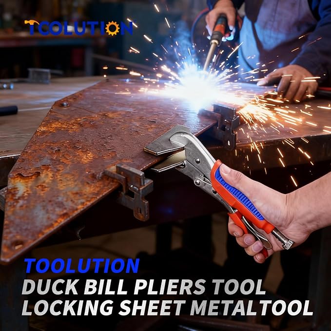 10-Inch Locking Sheet Metal Clamp, Heavy Duty Adjustable Welding Pliers with Trigger Release, Nickel Plated Metal Bending Tool for Welding & Metalworking