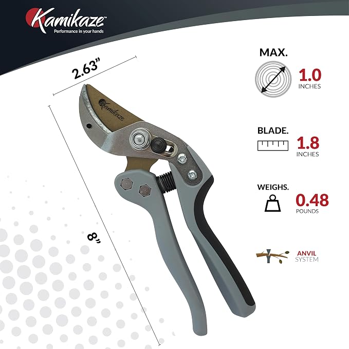 KM1-M FORCE ANVIL SHEAR- ANVIL PRUNER, Pruning Shears. Garden Pruners, Plant Pruners, Pruning Shears, Tefloned Blade Hand Pruner, Universal Garden Clippers great for garden and home