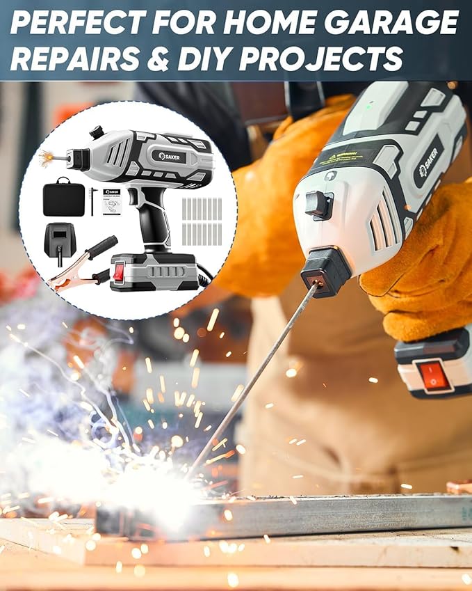 Saker Portable Welder Handheld Welding Machine with 5-Level Current Adjustment, IGBT ARC Welder Gun with 80 Welding Rods, 110V Plug & Play for DIY Home Garage Metal Welding