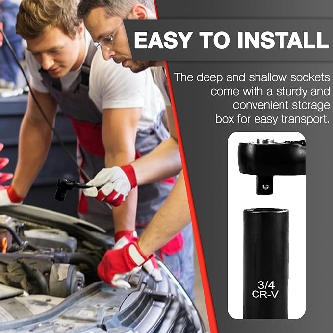 EACELIY 21pcs 3/8" Socket Set,Drive Impact Socket Set, SAE, Deep & Shallow, Cr-V Steel, 6 Point with Adapters, 72T Ratchet Handle, 5/16-7/8inch