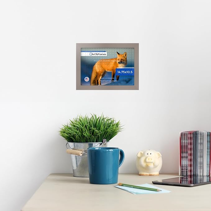 ArtToFrames Puzzle Frame for Buffalo Games 48, 72, 100 Piece Jigsaw Puzzles, 14.75x10.5 Inch (37x27 cm), Latte Engineered Wood with Regular Glass, Ready to Hang Puzzle Display
