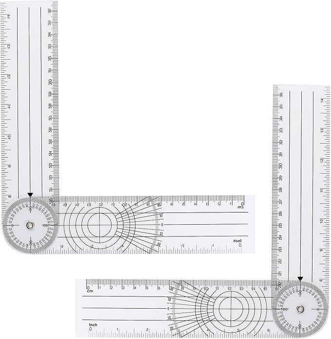 2Pcs Clear Plastic Goniometer Quick Angle Protractor Angle Finder Angle Ruler Can Rotate 360 Degree 7'' Arms Measuring Tool for School Office Measuring