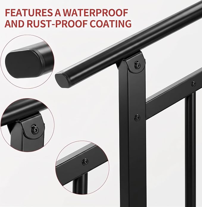Hand Rails for Outdoor Steps，Stair Handrail & Indoor Stair Railing Kit，Railings for Outdoor Steps for Fence & Outdoor Steps (1, Black-with Balusters, 3 Step)