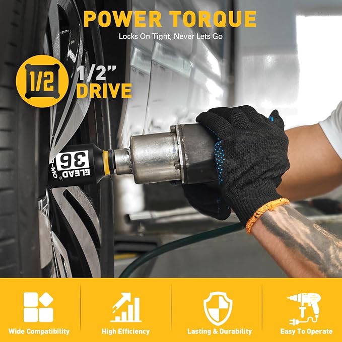 12-Point 1/2" Drive Axle Nut Socket Set, 8-Piece Metric Wheel Axle Nut Wrench Large Jumbo 30mm 32mm 34mm 35mm 36mm, Hex Bit Socket 14mm 17mm 19mm, Car Spindle Joint High Torque Truck Bearing Locknut