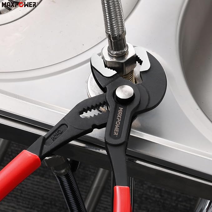 MAXPOWER 10 inch Water Pump Pliers, Jaw Open 1.2 inch, Push Button Quick Adjustment Tongue and Groove Pliers