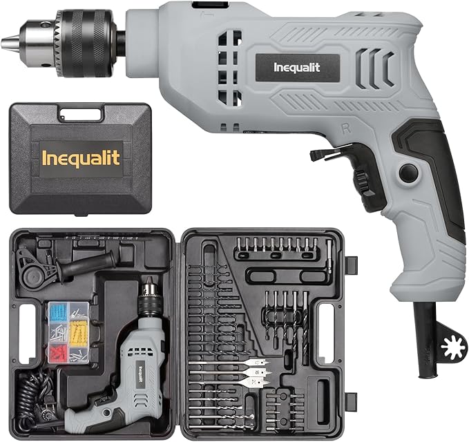 Corded Hammer Drill 4.5Amp 0-3000 RPM, 1/2 Inch Chuck Impact Drill with 105-Piece Accessory Set, Adjustable Speed Control, 360° Swivel Handle, Depth Gauge and Portable Carrying Case