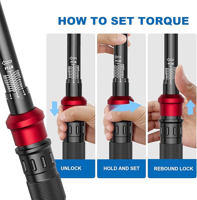 SUERCUP 1/4 3/8 1/2-inch Drive Torque Wrench - 3Pcs Torque Wrench Set 20-240in.lb, 5-45ft.lb, 10-170ft.lb, Dual-Direction Adjustable 72 Tooth Click Torque Wrench for Bicycle, Moto and Car Maintenance