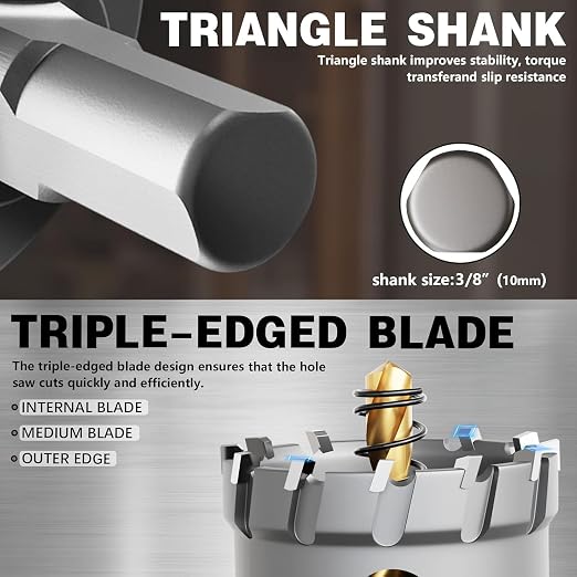 Metal Hole Saw 1-1/8"(28mm) 2Pcs Set Heavy Duty Tungsten Carbide Tipped Hole Cutters Set with a nitrided Step Drill and L-flench, for Steel Iron,Aluminum,Stainless stell