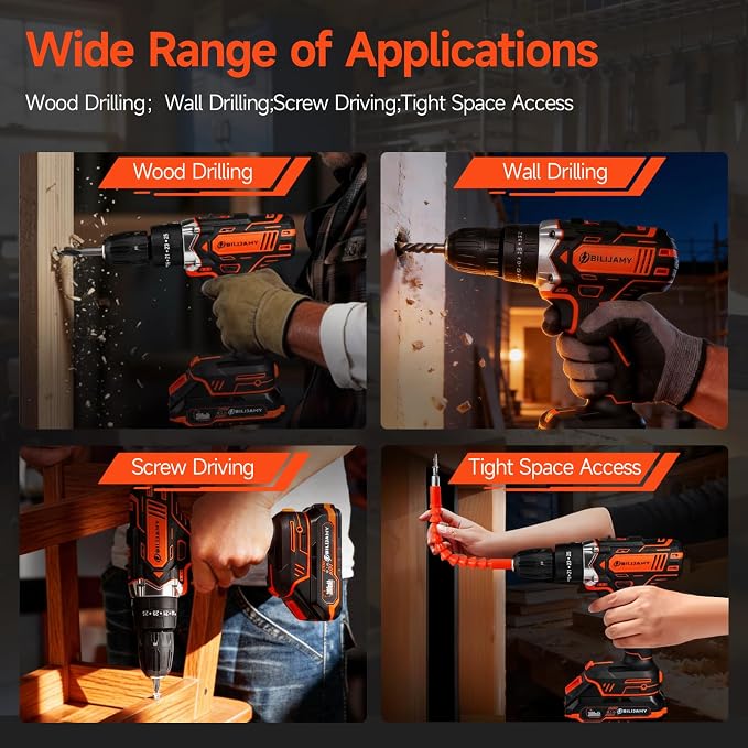Cordless Drill Set, 20V Power Drill Drivers - 1 * 2.0Ah Battery | Fast Charger, 25+3 Torque, 2 Speed, 3/8"Keyless Chuck, LED Light, 45pcs Drill Bits for DIY, Home Repair, Furniture Assembly
