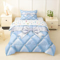Feelyou Cute Blue Bow Bedding Set Soft for Boys Girls, Geometry Bowknot Comforter Set Toddler Size Glitter Duvet Quilt Microfiber Bedroom Decor 2 Pcs with 1 Pillow Cases