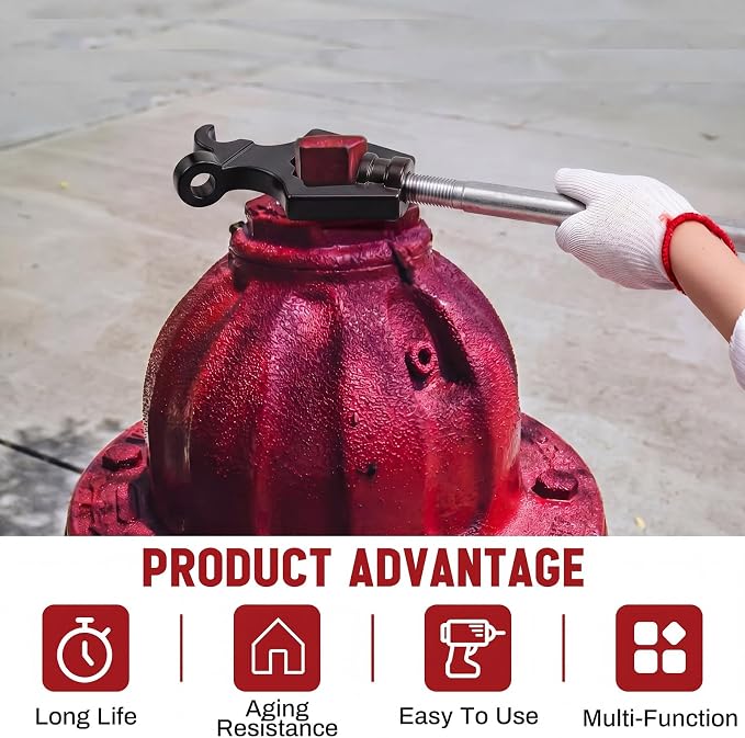 Tandefio 1 Pcs Fire Hydrant Wrench, Pentagon 1-3/4" /square 1-1/4", Black | Adjustable Hydrant Key for Utility Crews, Multifunctional Hydrant Wrench for Tightening Fire Nuts Tightening Water Pipes