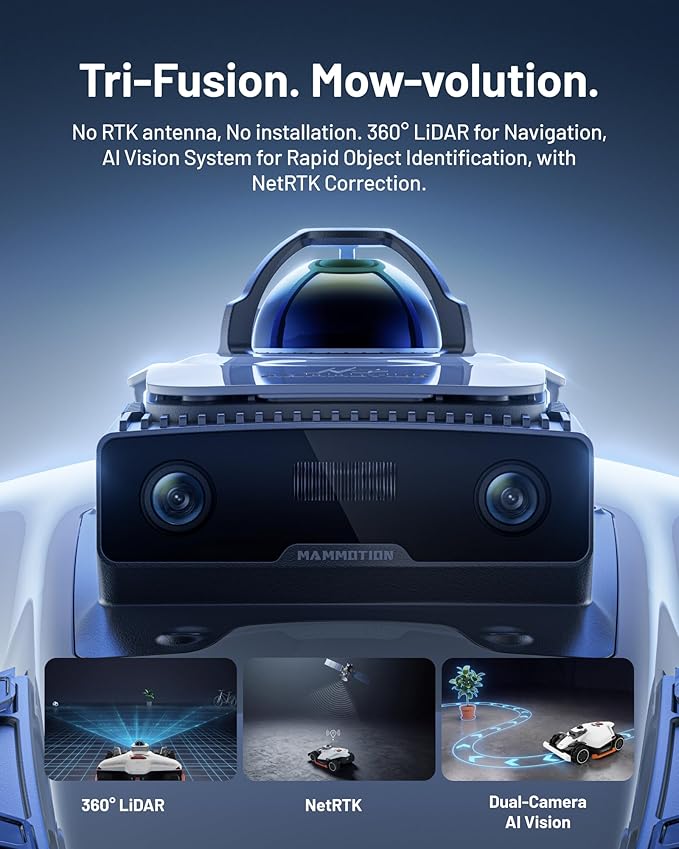 Mammotion LUBA 3 AWD 3000 Robot Lawn Mower with Garage, 0.75 Acre, 360° LiDAR+NetRTK+AI Vision, All-Wheel-Drive for 80% Slopes, 30 Multi-Zone Management, Cutting Height 1.0"-2.7"